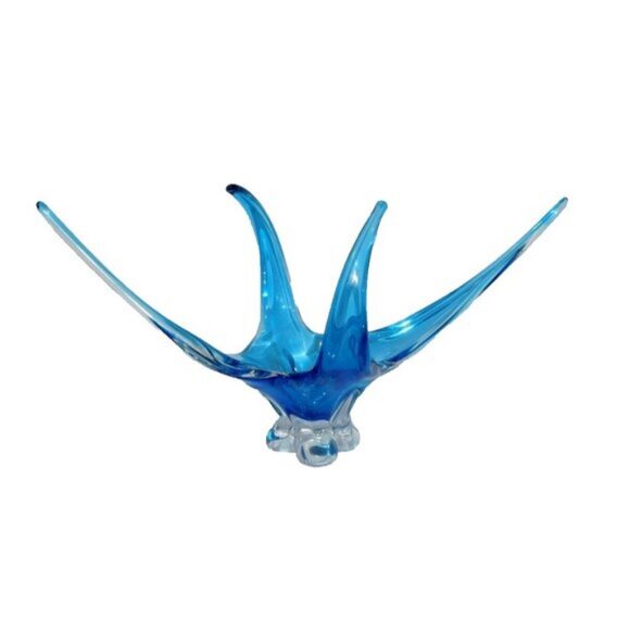 Chalet Other - VTG 60s Chalet Art Glass Canada 4 Point Blue Center Piece Bowl 18.25" x  9.25"